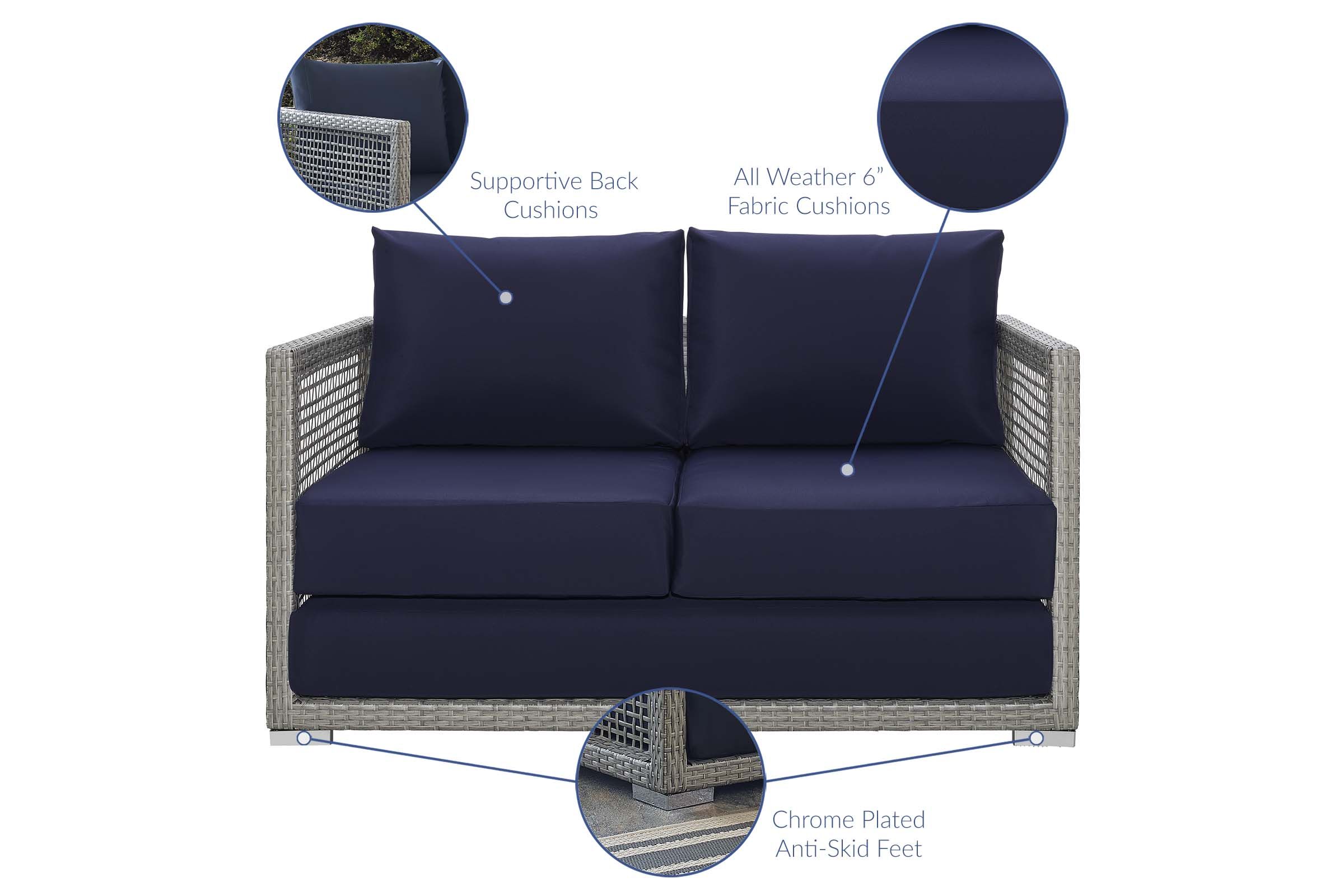 Aura Outdoor Patio Wicker Rattan Loveseat in Navy