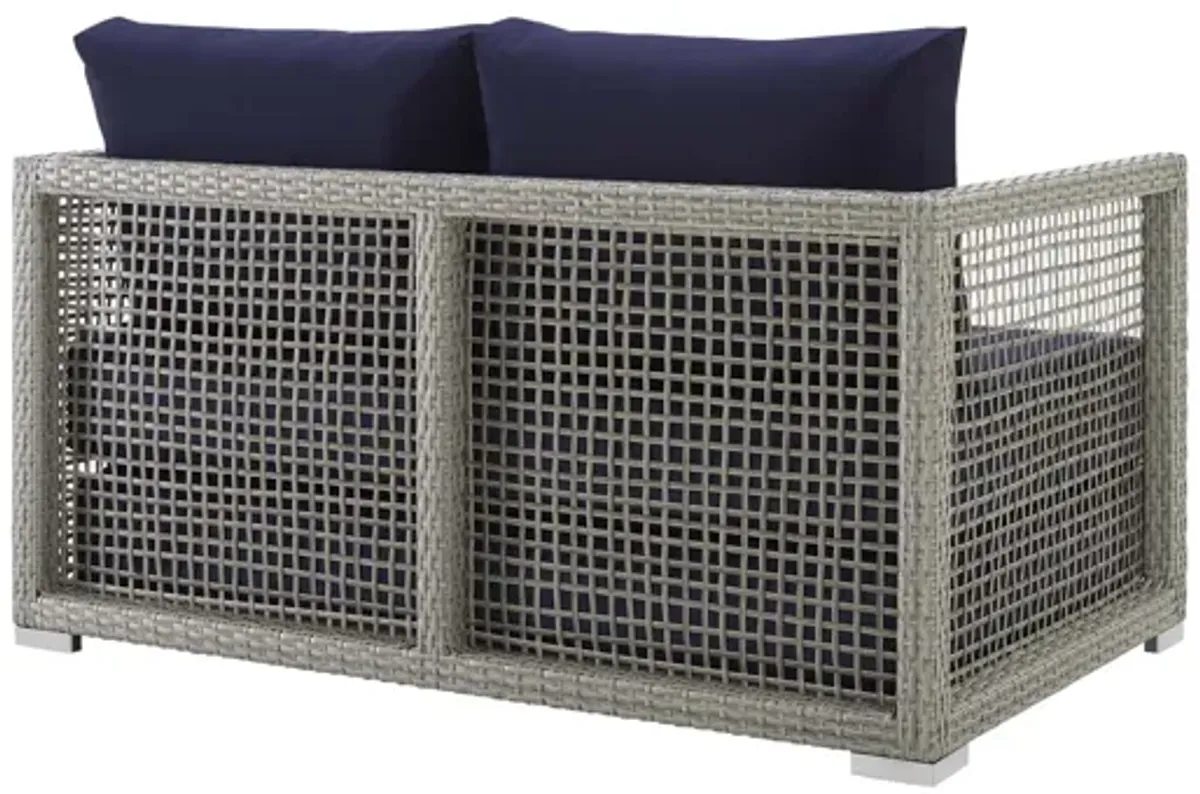 Aura Outdoor Patio Wicker Rattan Loveseat in Navy