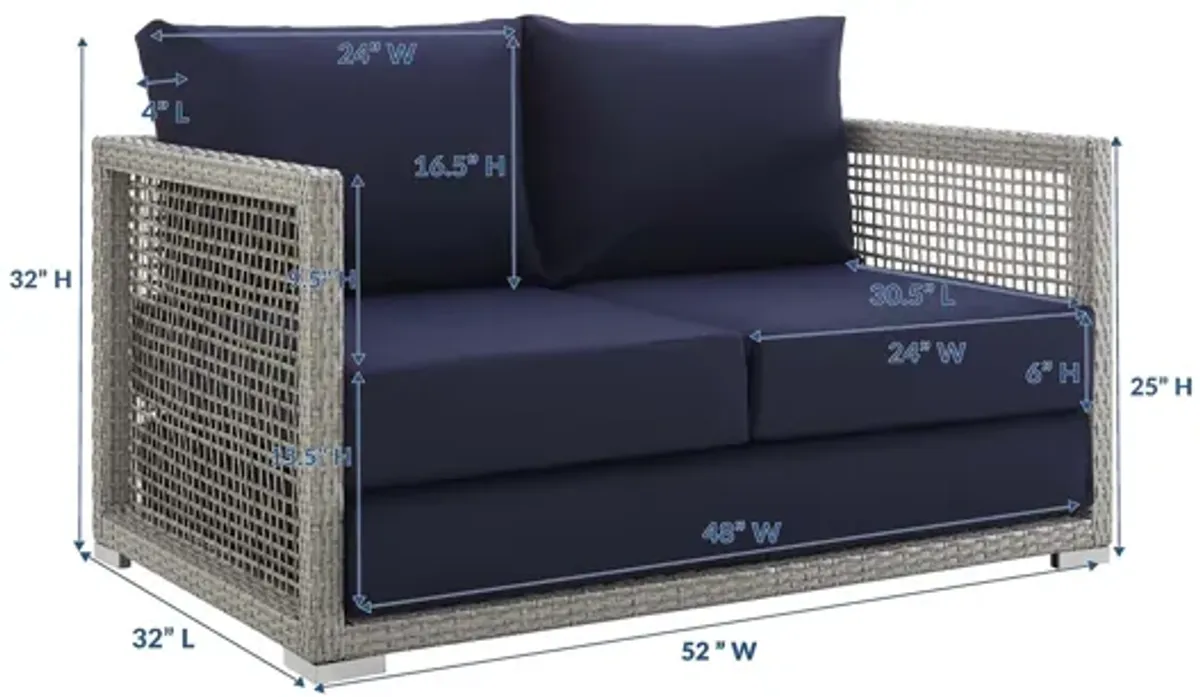 Aura Outdoor Patio Wicker Rattan Loveseat in Navy