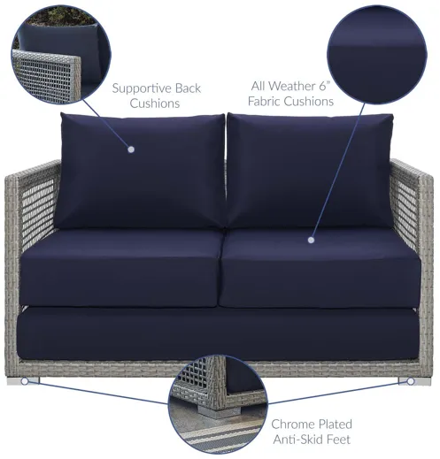 Aura Outdoor Patio Wicker Rattan Loveseat in Navy