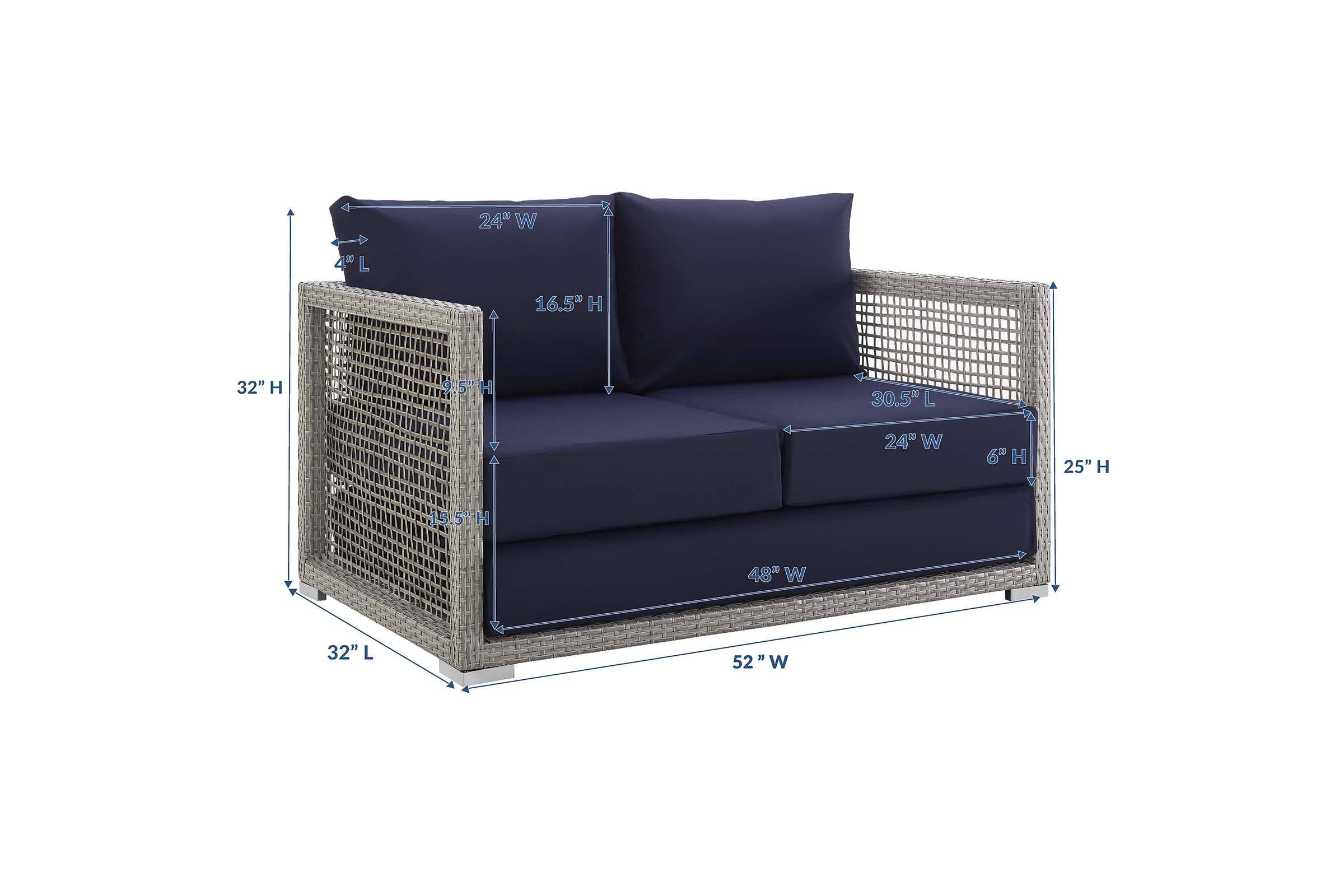 Aura Outdoor Patio Wicker Rattan Loveseat in Navy