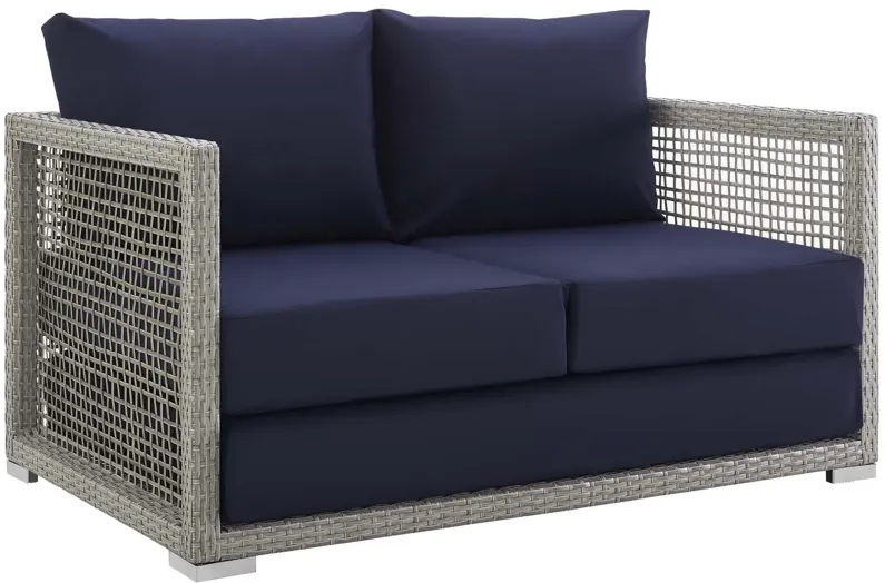 Aura Outdoor Patio Wicker Rattan Loveseat in Navy