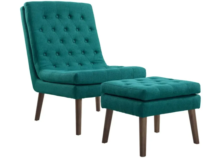 Modify Upholstered Lounge Chair and Ottoman in Teal