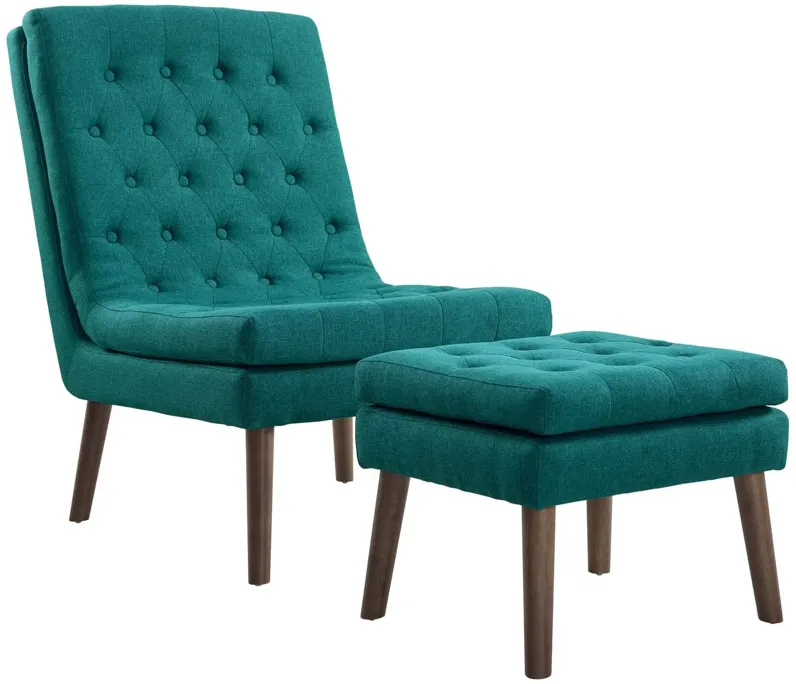 Modify Upholstered Lounge Chair and Ottoman in Teal