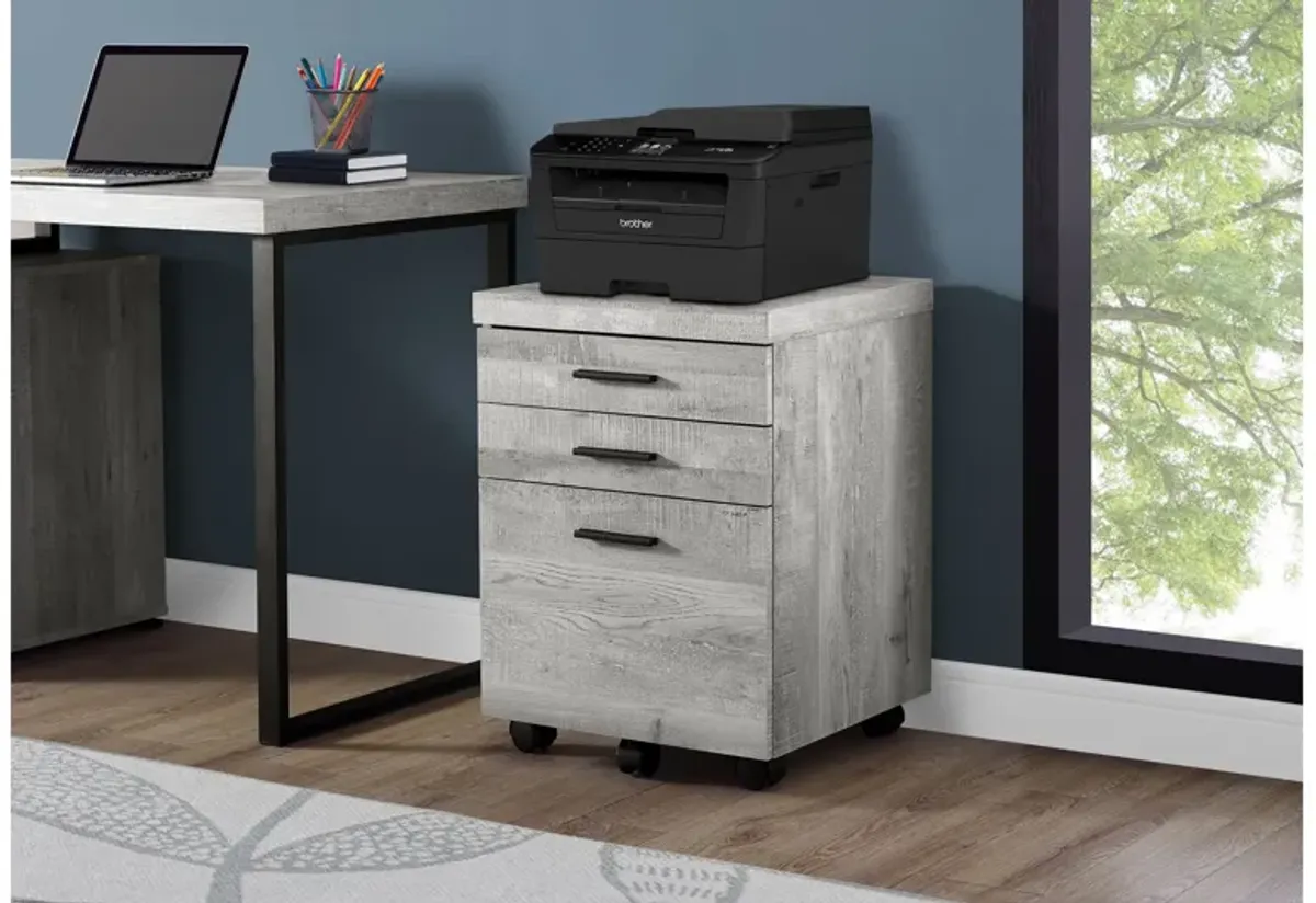 Filing Cabinet - 3 Drawer / Grey Reclaimed Wood / Castors