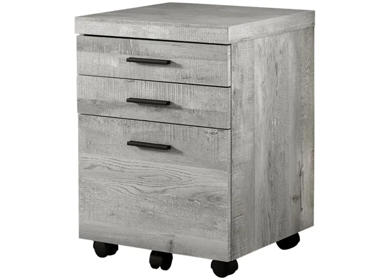 Filing Cabinet - 3 Drawer / Grey Reclaimed Wood / Castors