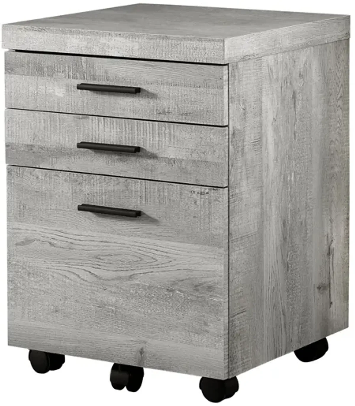 Filing Cabinet - 3 Drawer / Grey Reclaimed Wood / Castors