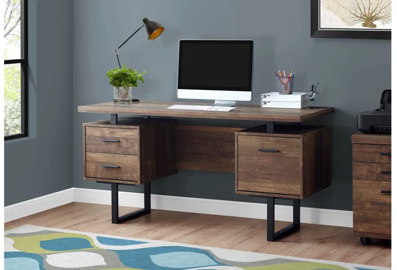 Computer Desk - 60"L / Brown Reclaimed Wood / Black Metal