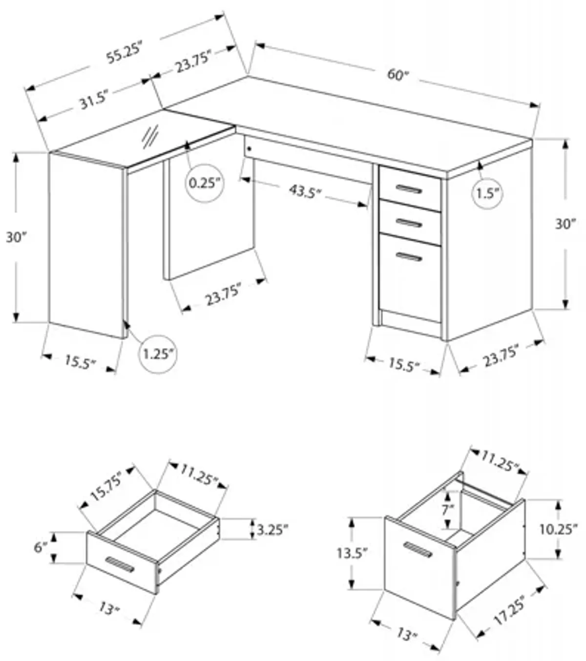 Black & Grey Corner Desk with Tempered Glass