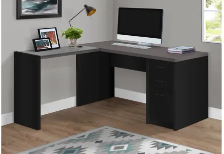 Black & Grey Corner Desk with Tempered Glass