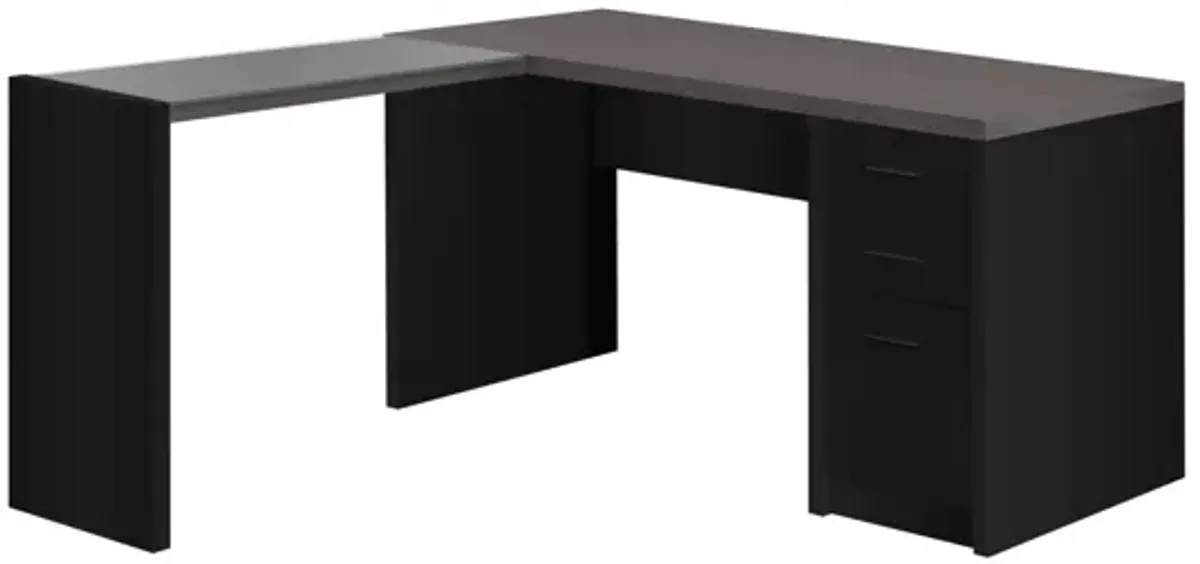 Black & Grey Corner Desk with Tempered Glass