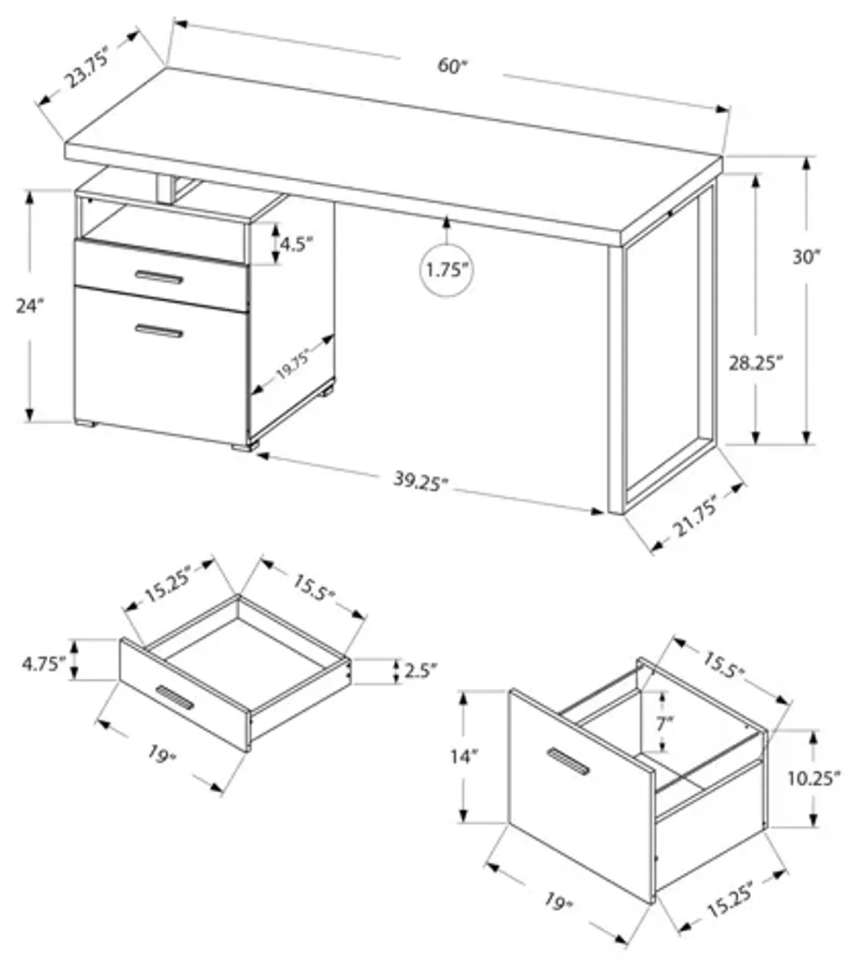 Computer Desk - 60"L / Black / Grey Top / Black Metal