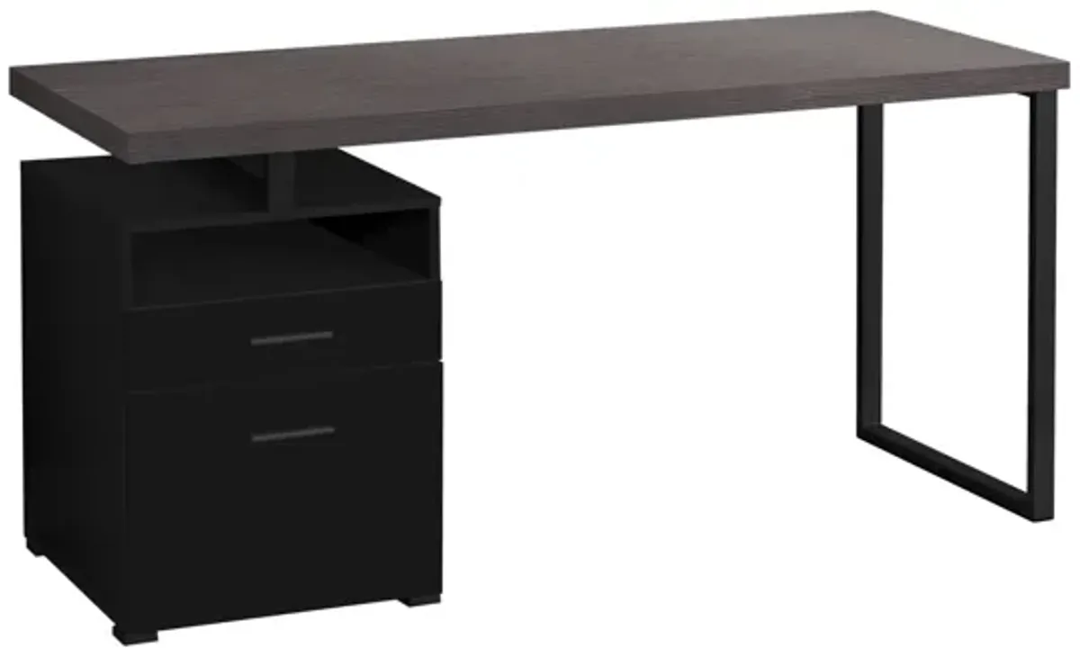 Computer Desk - 60"L / Black / Grey Top / Black Metal