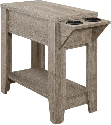 Taupe Accent Table with Cupholders