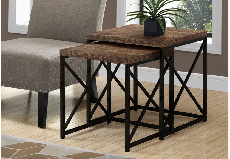 Nesting Table - 2Pcs Set / Brown Reclaimed Wood / Black