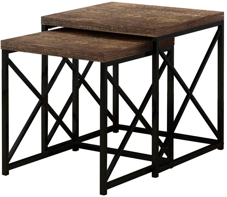 Nesting Table - 2Pcs Set / Brown Reclaimed Wood / Black