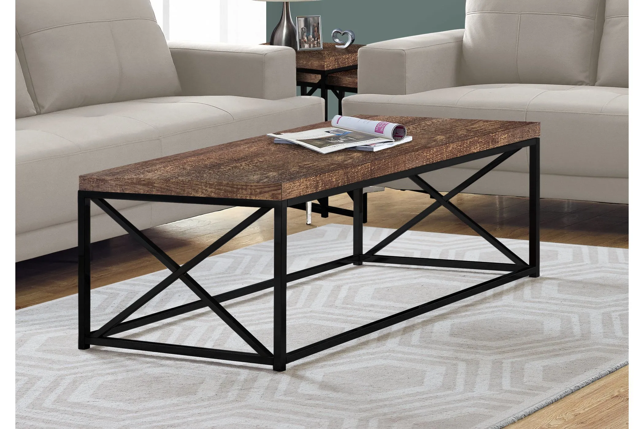 Coffee Table - Brown Reclaimed Wood-Look / Black Metal