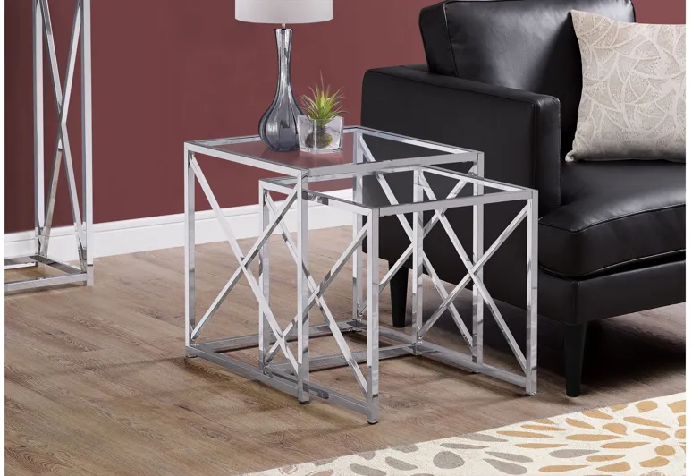 Nesting Table - 2Pcs Set / Chrome Metal W/ Tempered Glass