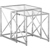 Nesting Table - 2Pcs Set / Chrome Metal W/ Tempered Glass