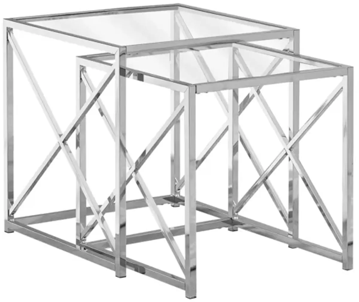 Nesting Table - 2Pcs Set / Chrome Metal W/ Tempered Glass