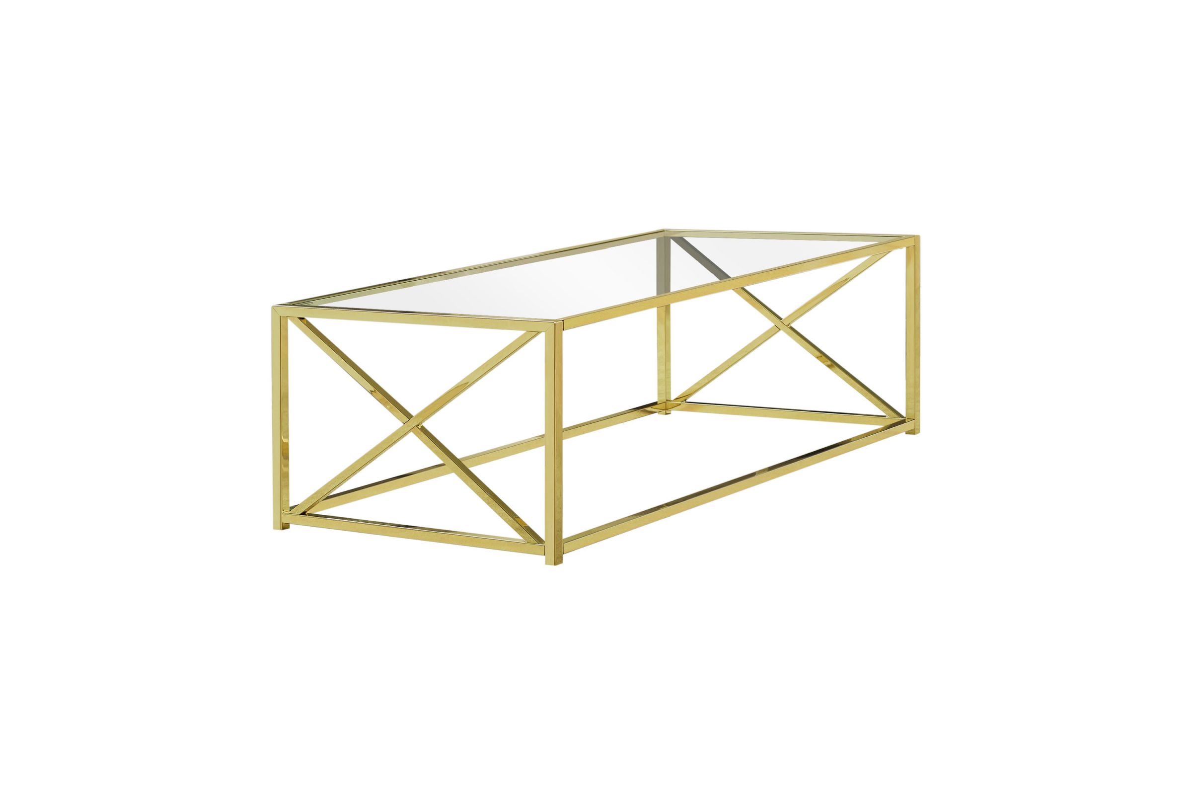 Gold Metal Coffee Table with Tempered Glass