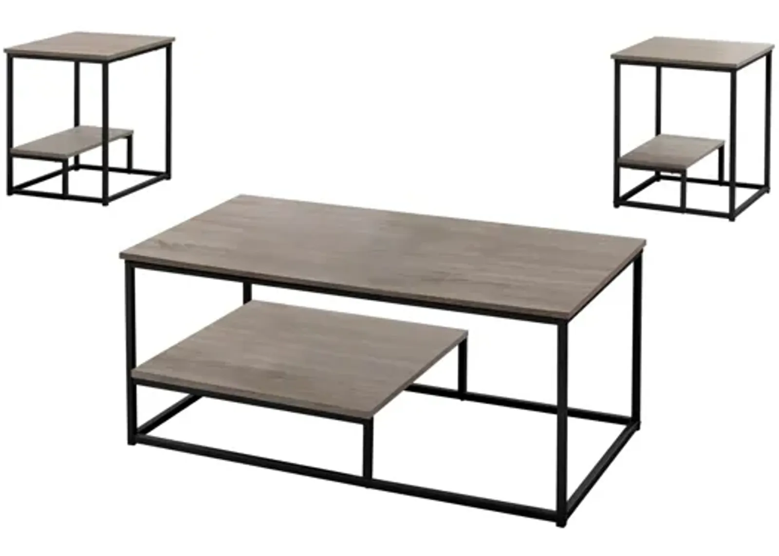 Table Set - 3Pcs Set / Dark Taupe / Black Metal