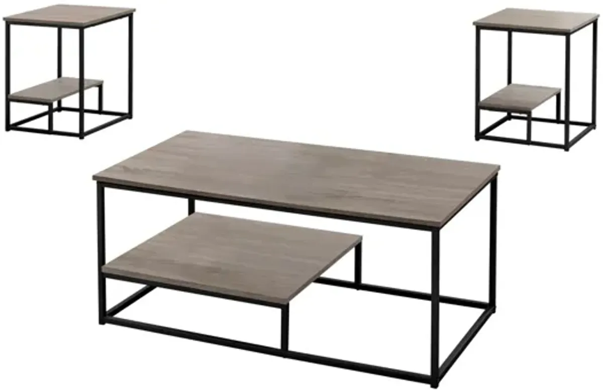 Table Set - 3Pcs Set / Dark Taupe / Black Metal