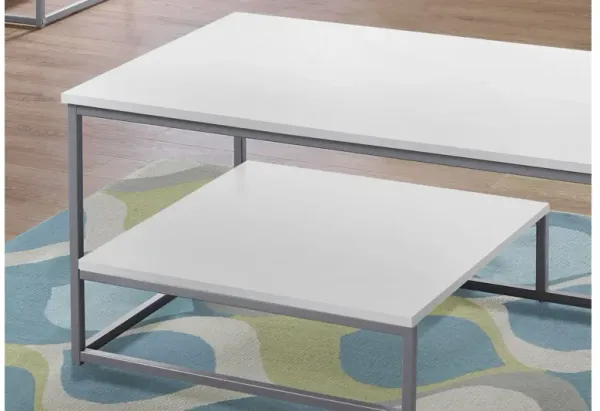 Table Set - 3Pcs Set / White / Silver Metal