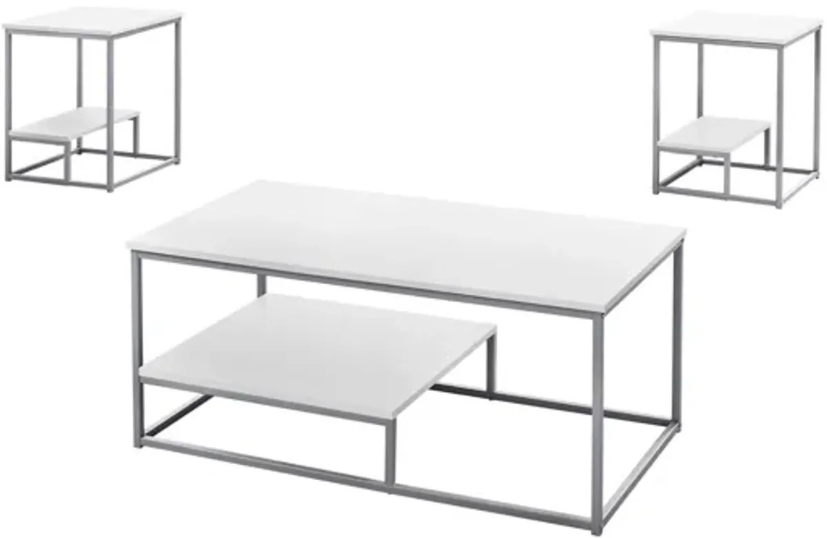 Table Set - 3Pcs Set / White / Silver Metal