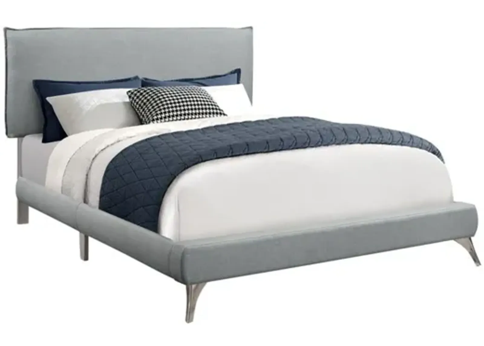 Grey Linen Queen Bed with Chrome Legs