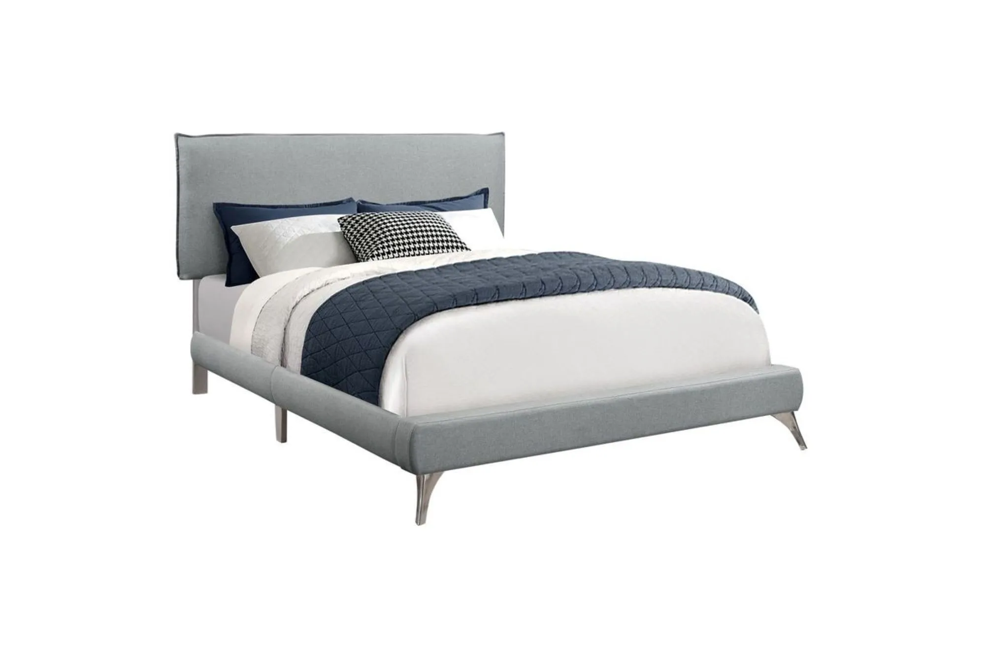 Grey Linen Queen Bed with Chrome Legs