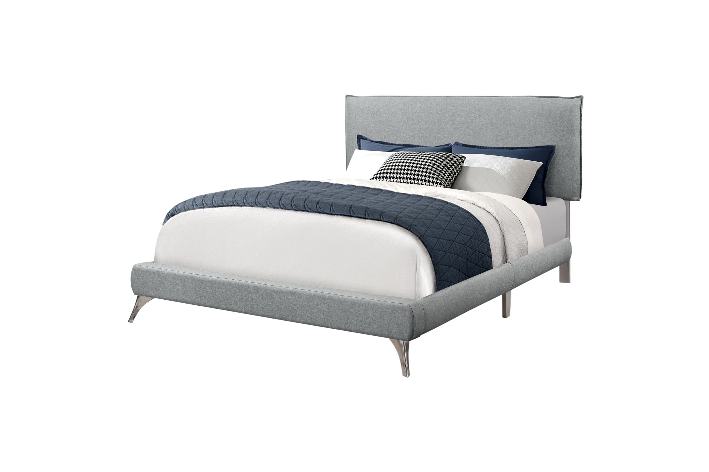 Grey Linen Queen Bed with Chrome Legs