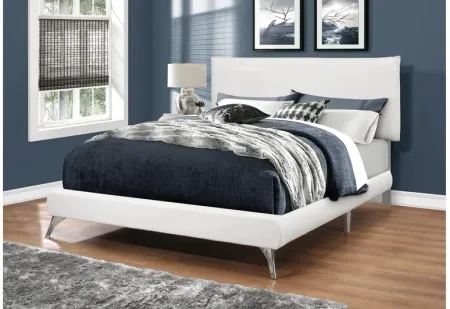 White Faux Leather Queen Bed with Chrome Legs