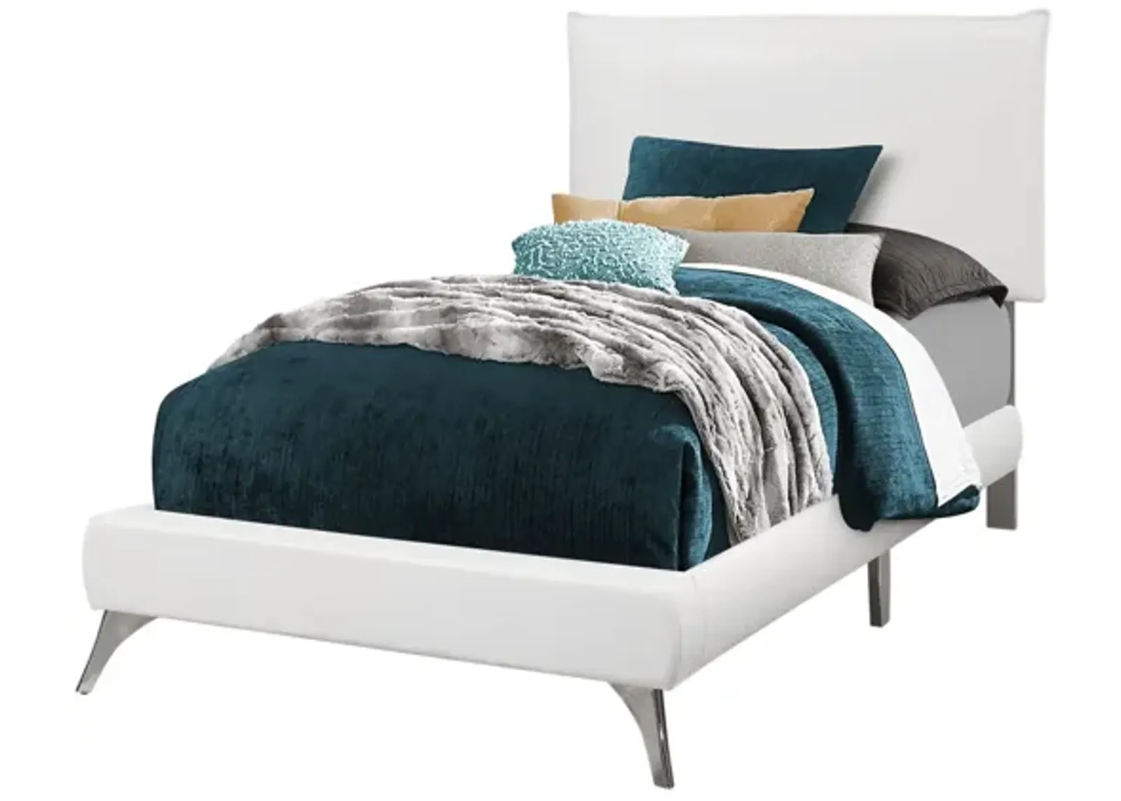 White Faux Leather Twin Bed with Chrome Legs