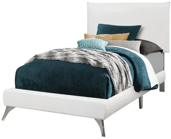 White Faux Leather Twin Bed with Chrome Legs