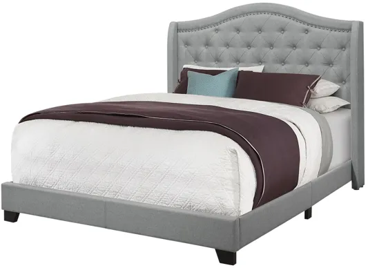 Bed - Queen Size / Grey Linen With Chrome Trim