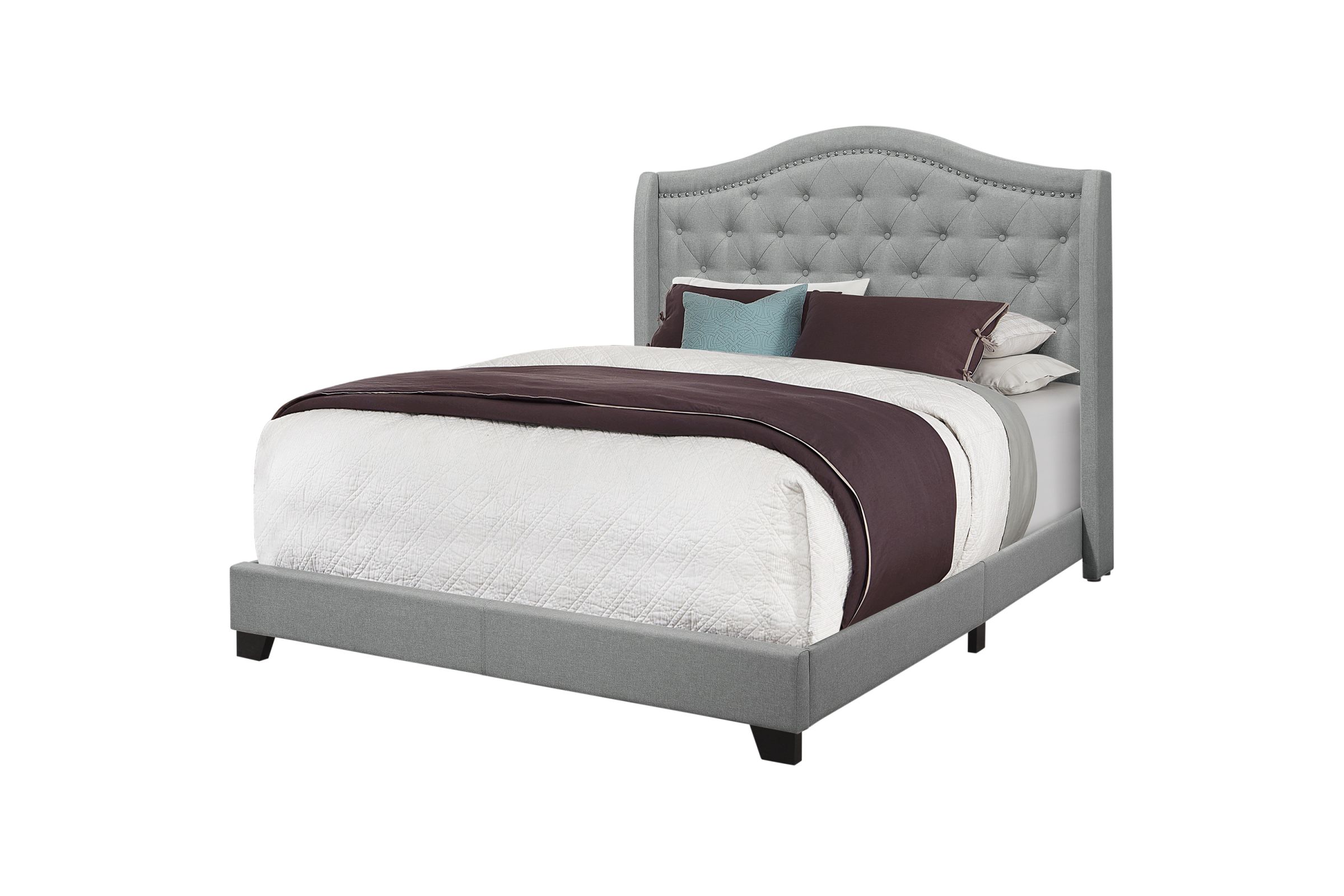 BED QUEEN SIZE / GREY LINEN WITH CHROME TRIM
