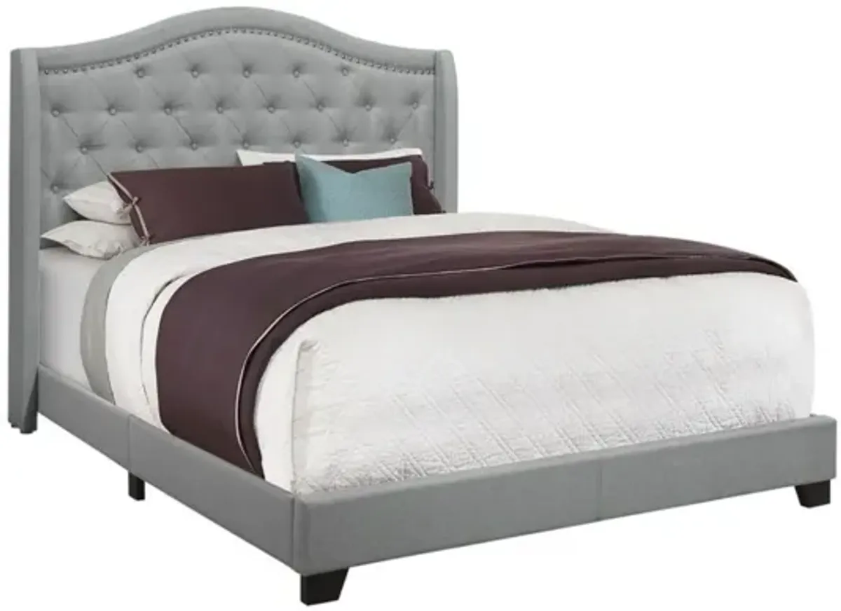 Bed - Queen Size / Grey Linen With Chrome Trim