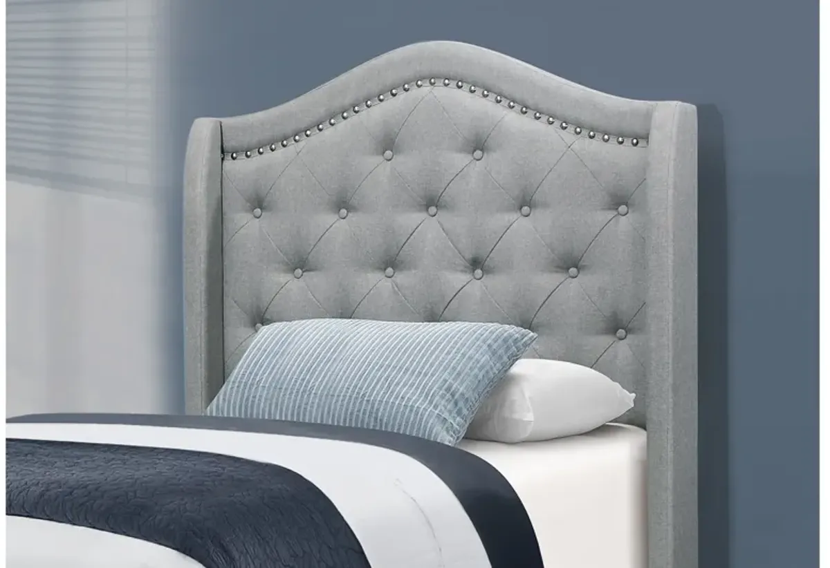 Grey Upholstered Twin  Bed with Nailhead