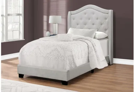 Light Grey Velvet Upholstered Twin Bed with Nailhead
