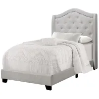Light Grey Velvet Upholstered Twin Bed with Nailhead