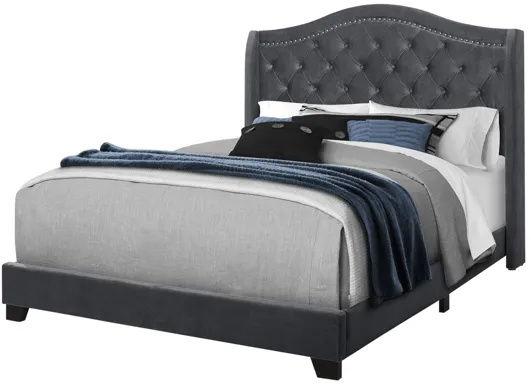 Bed - Queen Size / Dark Grey Velvet With Chrome Trim