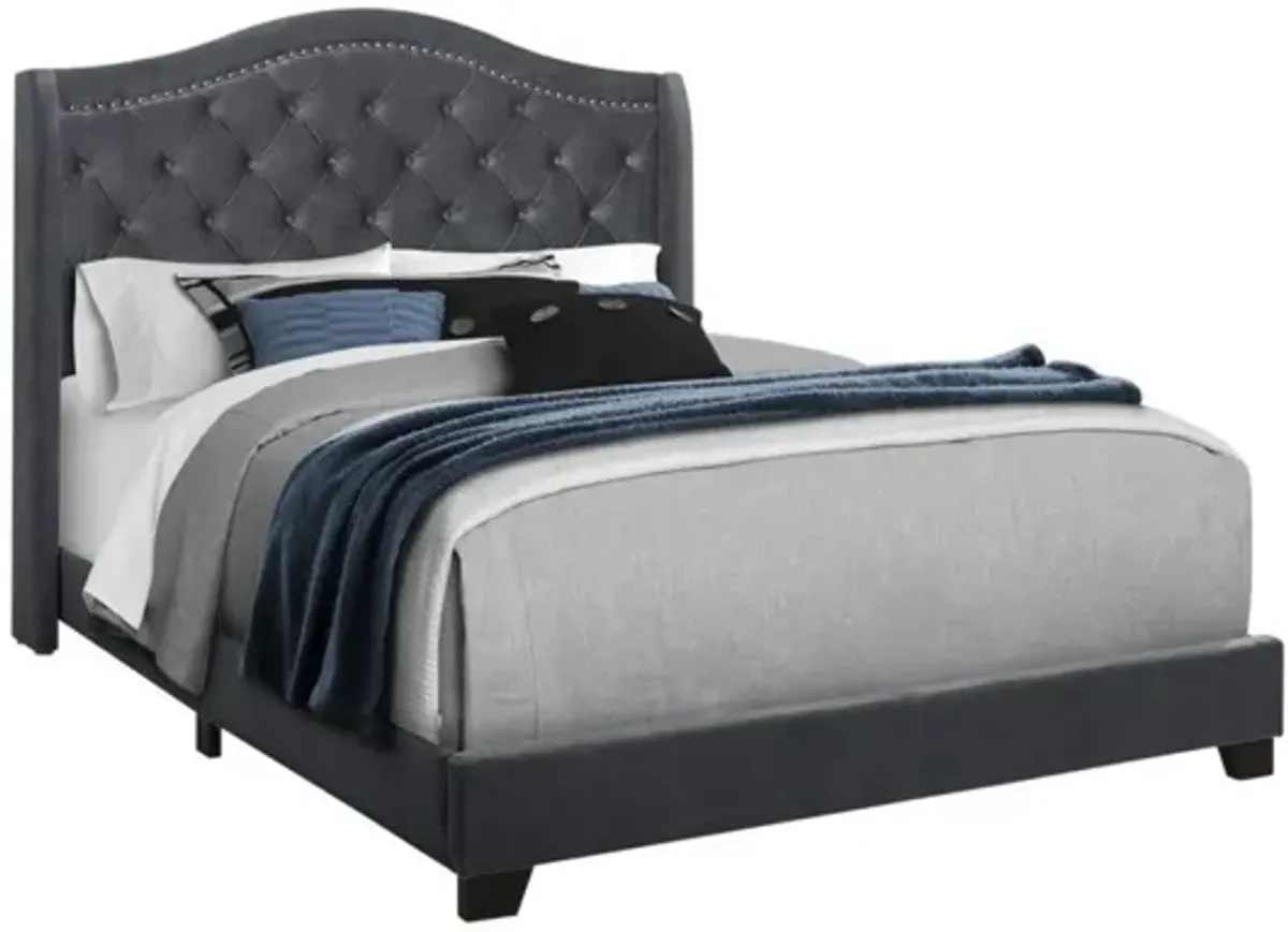 Bed - Queen Size / Dark Grey Velvet With Chrome Trim