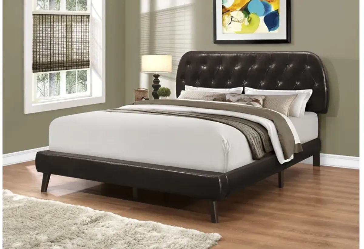 Brown Faux Leather Tufted Queen Bed