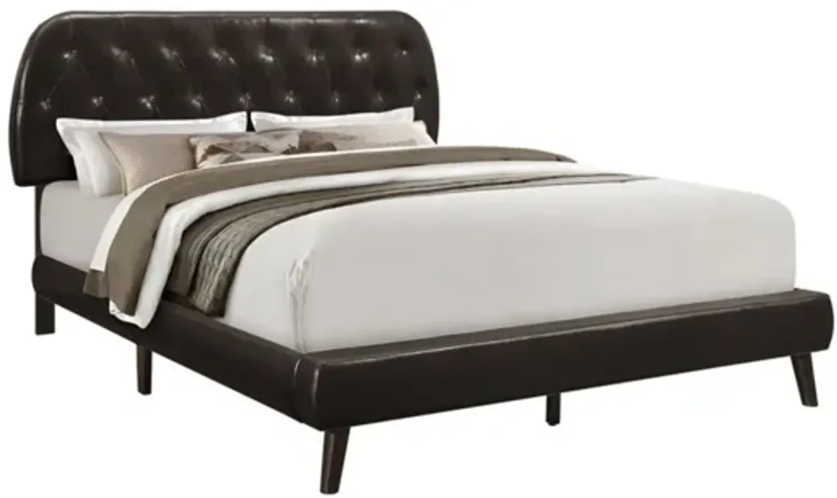 Brown Faux Leather Tufted Queen Bed