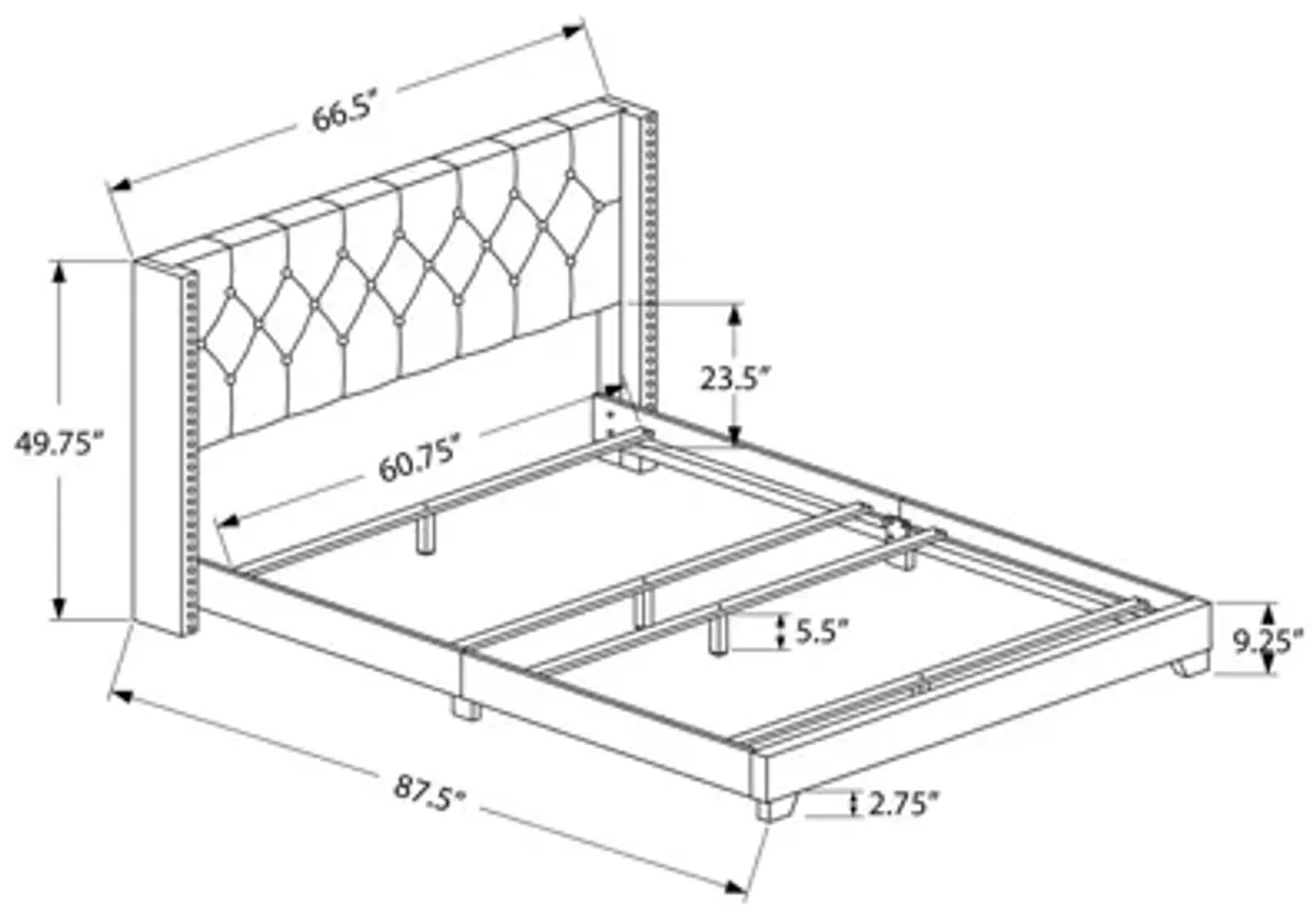 Bed - Queen Size / Dark Grey Velvet With Chrome Trim