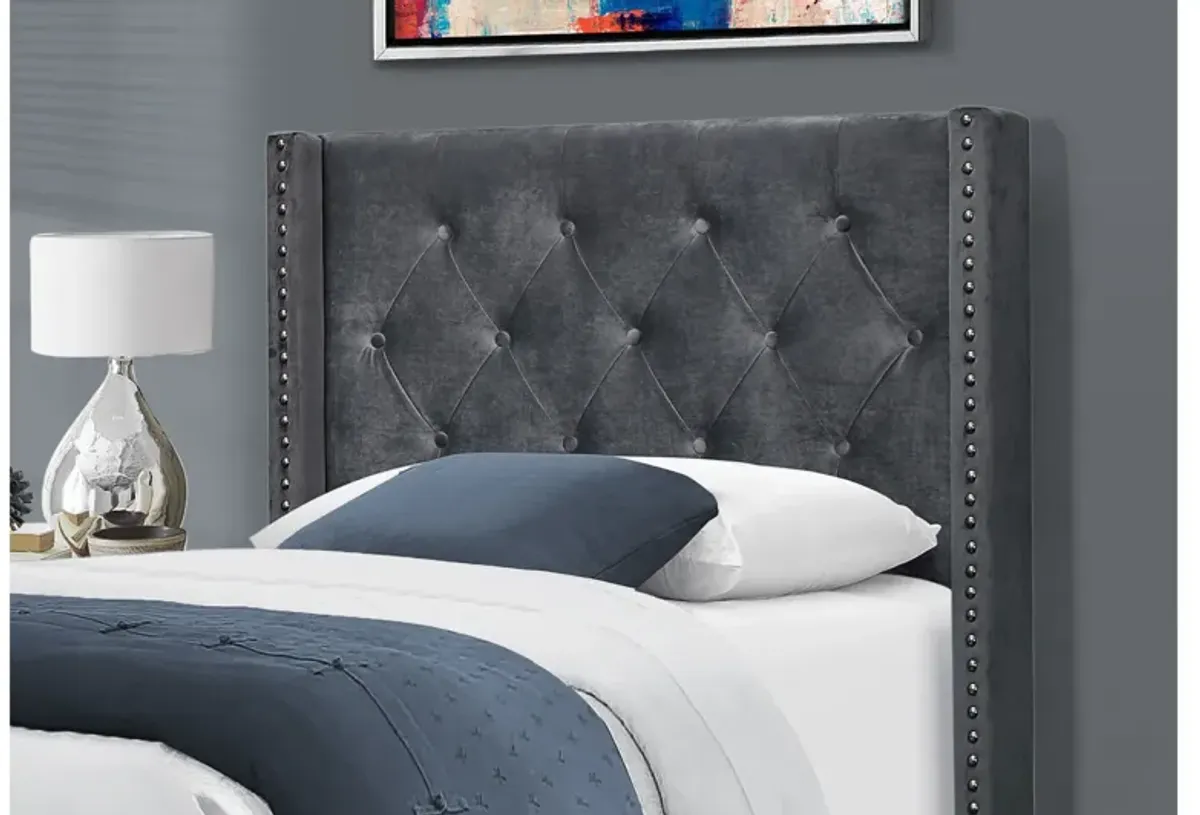 Bed - Twin Size / Dark Grey Velvet With Chrome Trim