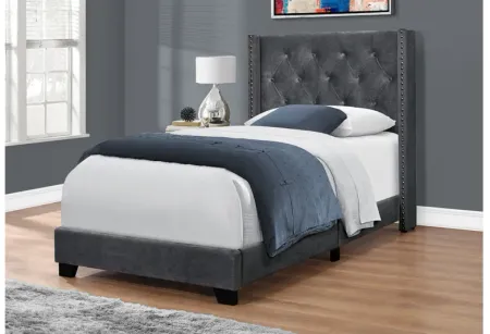 Bed - Twin Size / Dark Grey Velvet With Chrome Trim