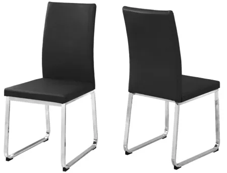 Dining Chair - 2Pcs / 38"H / Black Leather-Look / Chrome