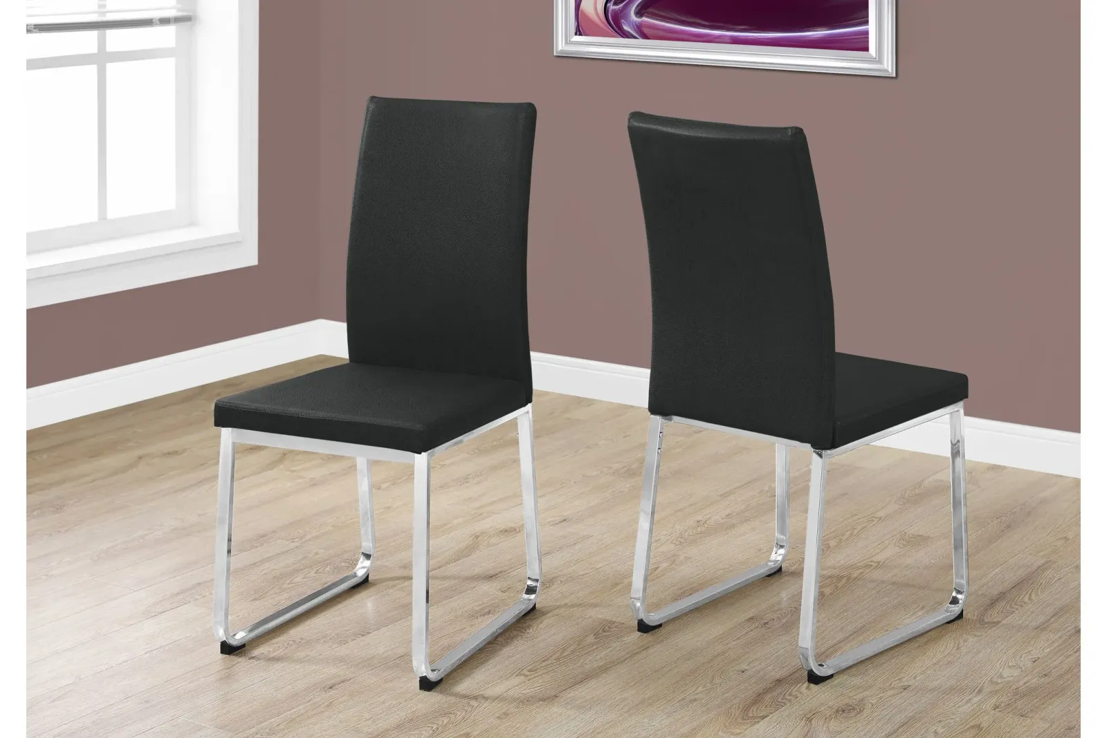 Dining Chair - 2Pcs / 38"H / Black Leather-Look / Chrome